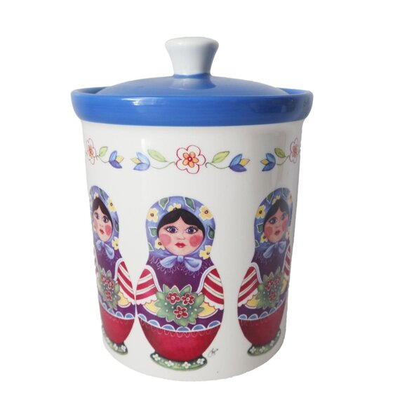 Vintage Ceramic Jar with Lid Cookie Jar Nesting Dolls Polish Jet Ter Steege - Picture 1 of 6